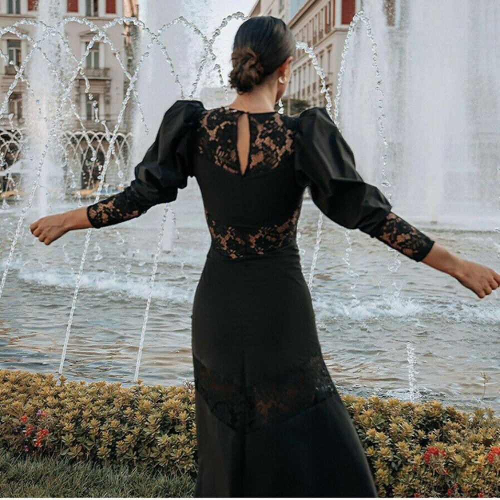 H&M Black Lace Gothic Puff Sleeve Dress | Vintage 1800s Inspired | Size S